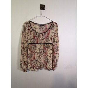 Stella Forest Womens Blouse 100% Silk Floral Empire Waist Beige Size 42